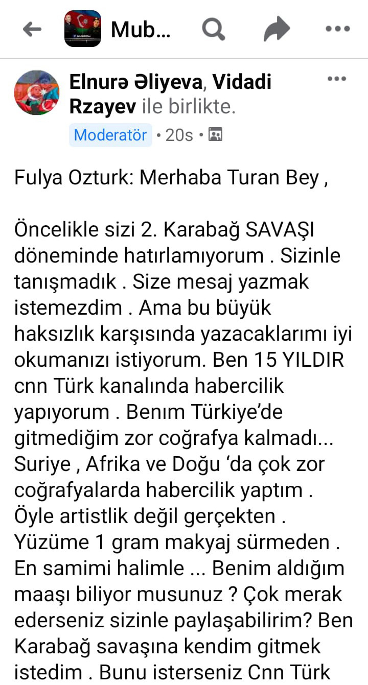 Azerbaycanli Gazeteciden Fulya Ozturk Belgeseli Tepkisi Savasta Fedakarlik Yapan Gazetecilerimizi Gormezden Gelmek Adaletsizliktir